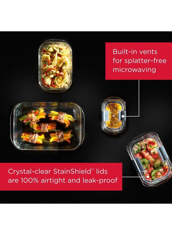 Rubbermaid Brilliance Glass Storage Set of 4 Food Containers with Lids (8 Pieces Total), BPA Free and Leak Proof, Medium, Clear - Image 2